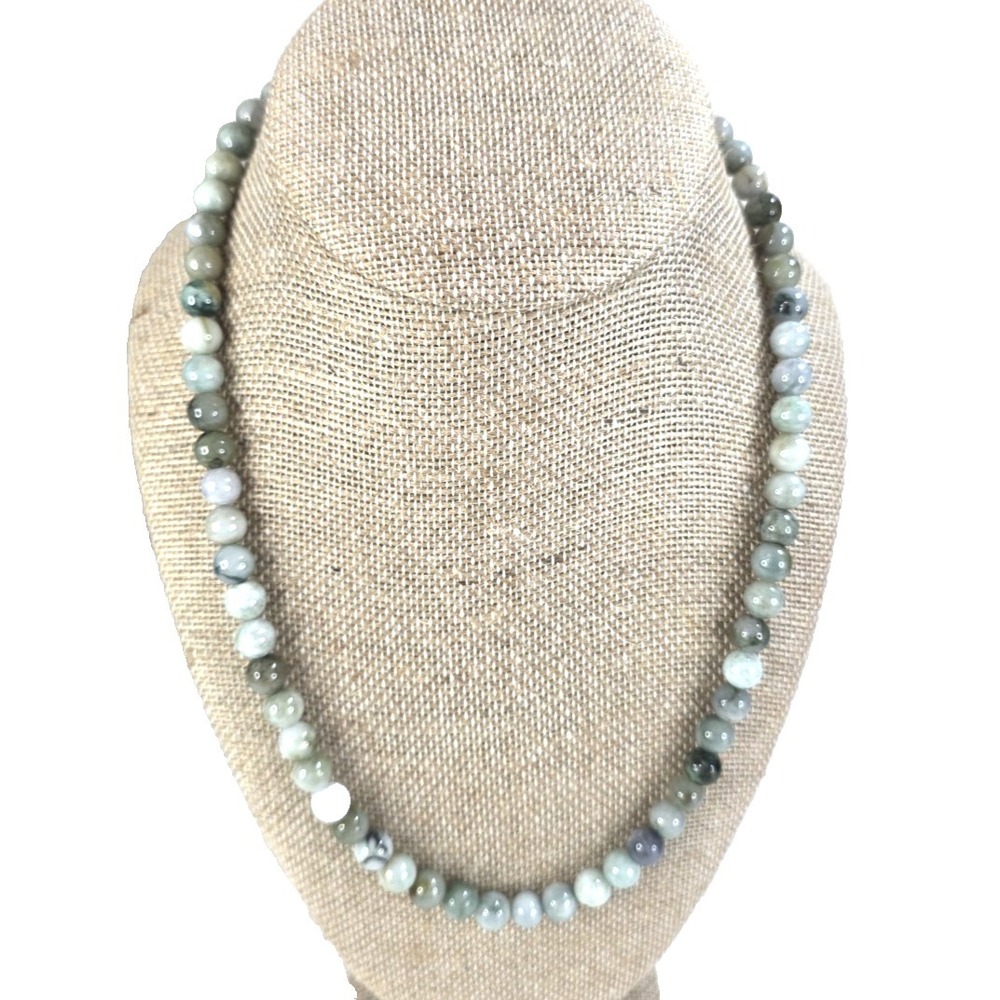 Grade A Jadeite Jade Green Round Bead 8mm Necklace 20 Inches Handmade Natural